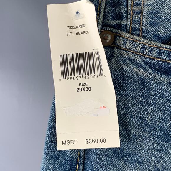 RRL by RALPH LAUREN Size 29 Blue Cotton Distressed Straight Button Fly Jeans - Picture 5 of 10